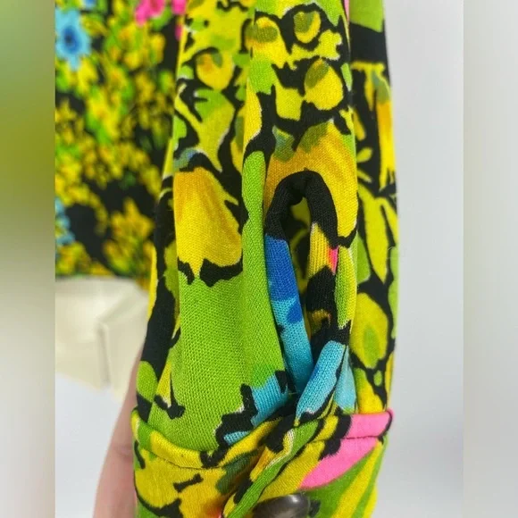 Vintage 1960s Mr. Dino Womens Size Small Button Up Bright Floral Blouse - Picture 5 of 6